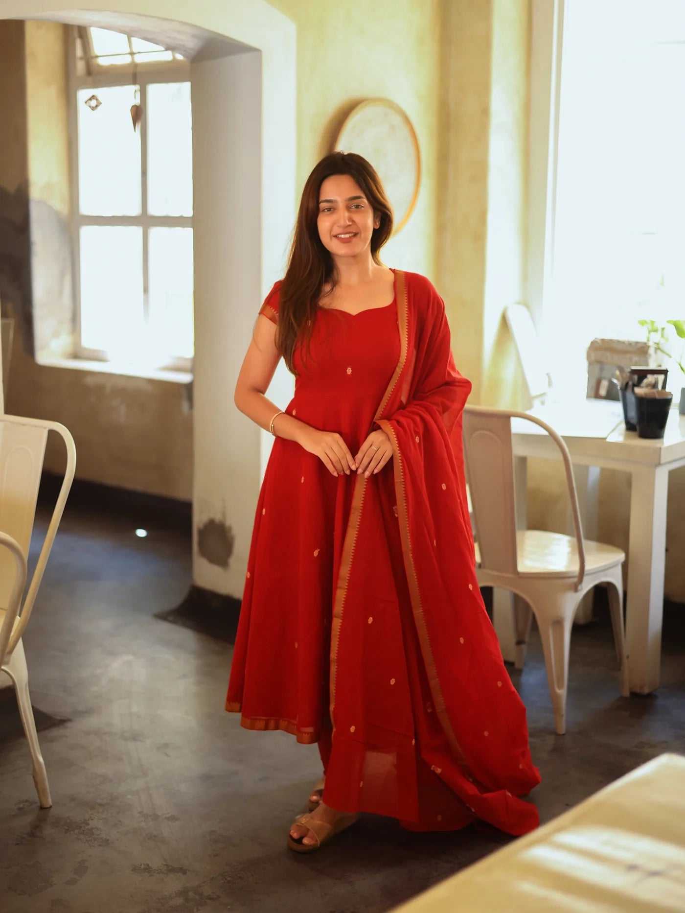 Pink Malar Narayanpet Top & Dupatta