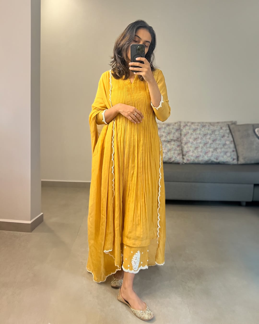 Yellow Mul Chanderi Suit Set