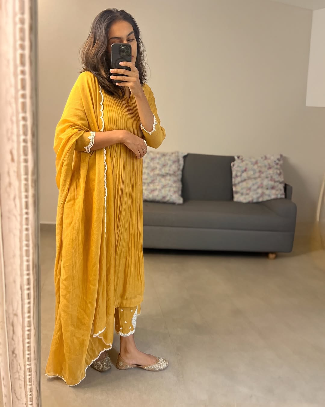 Yellow Mul Chanderi Suit Set