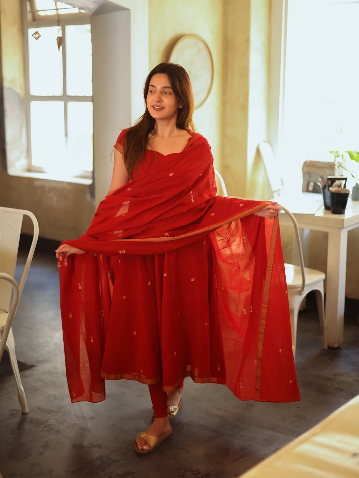 Pink Malar Narayanpet Top & Dupatta